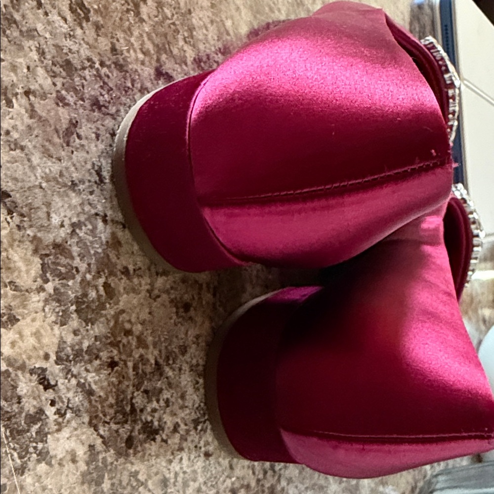 Easy Spirit Burgundy Satin Pointed Toe Flats with Crystal Buckle - Picture 3 of 7